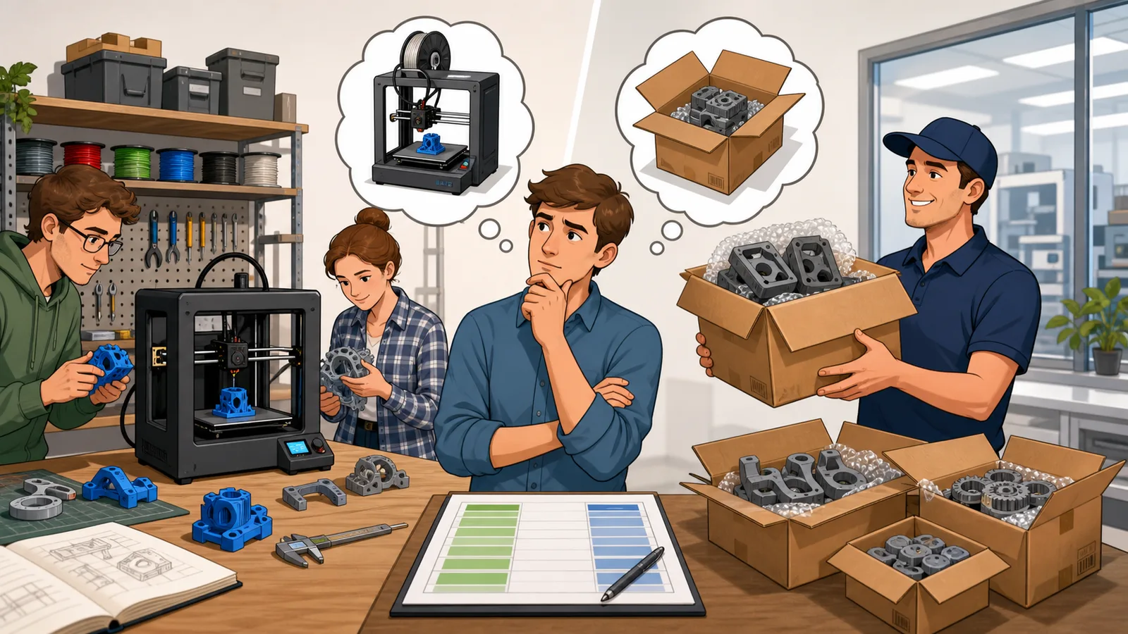 Buy vs Outsource 3D Printer Calculator instructional illustration