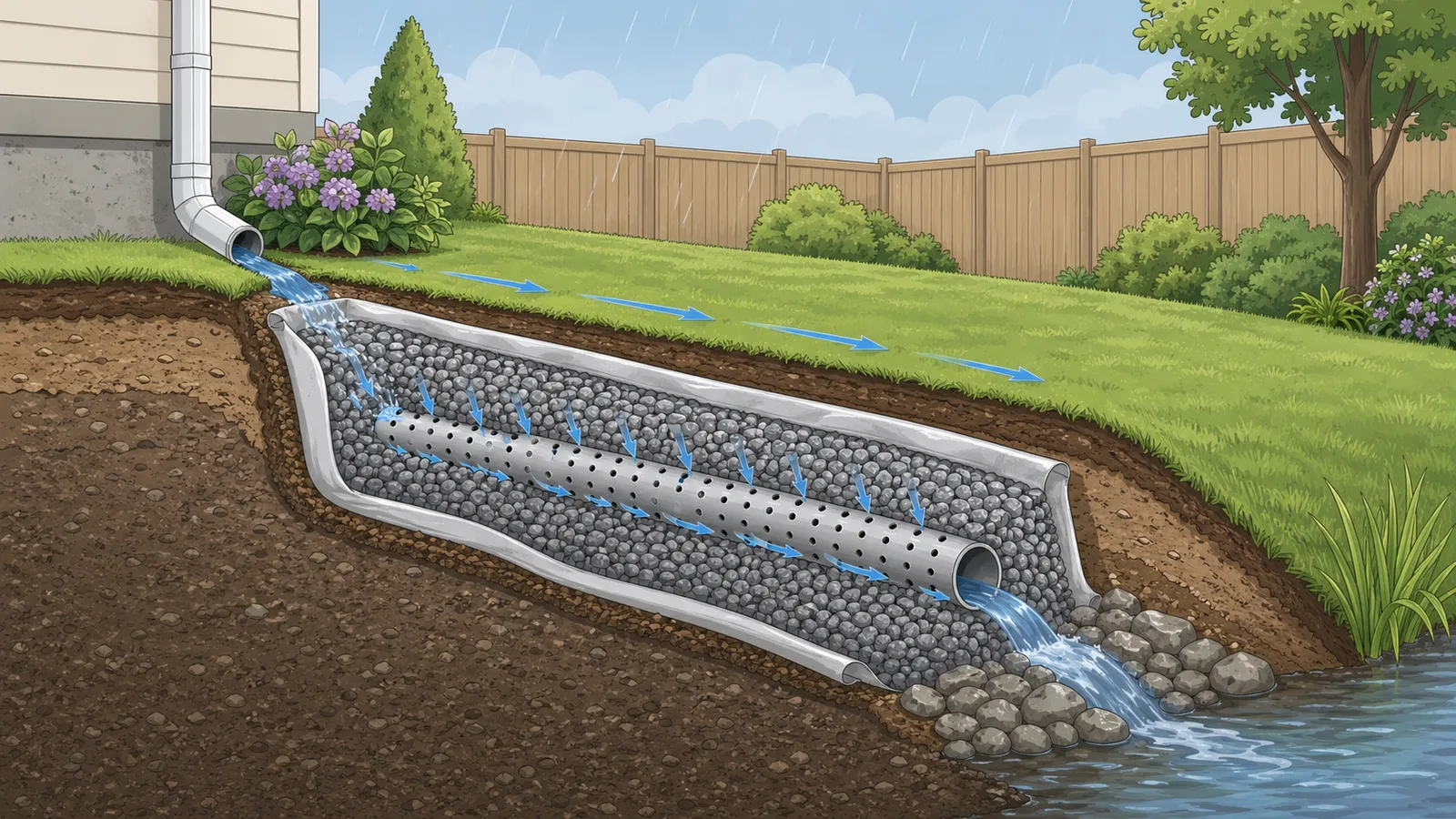 French Drain Calculator instructional illustration
