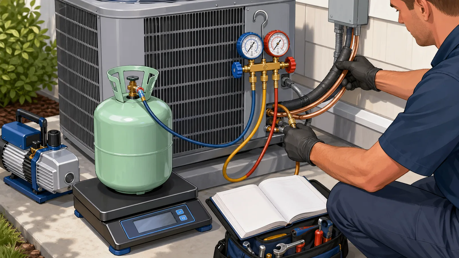 Refrigerant Line Charge Calculator instructional illustration