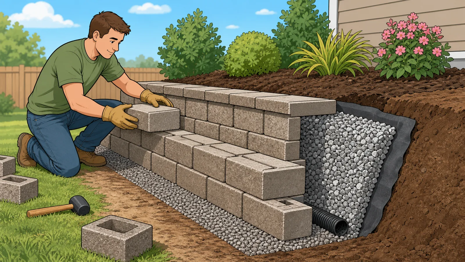 Retaining Wall Calculator instructional illustration